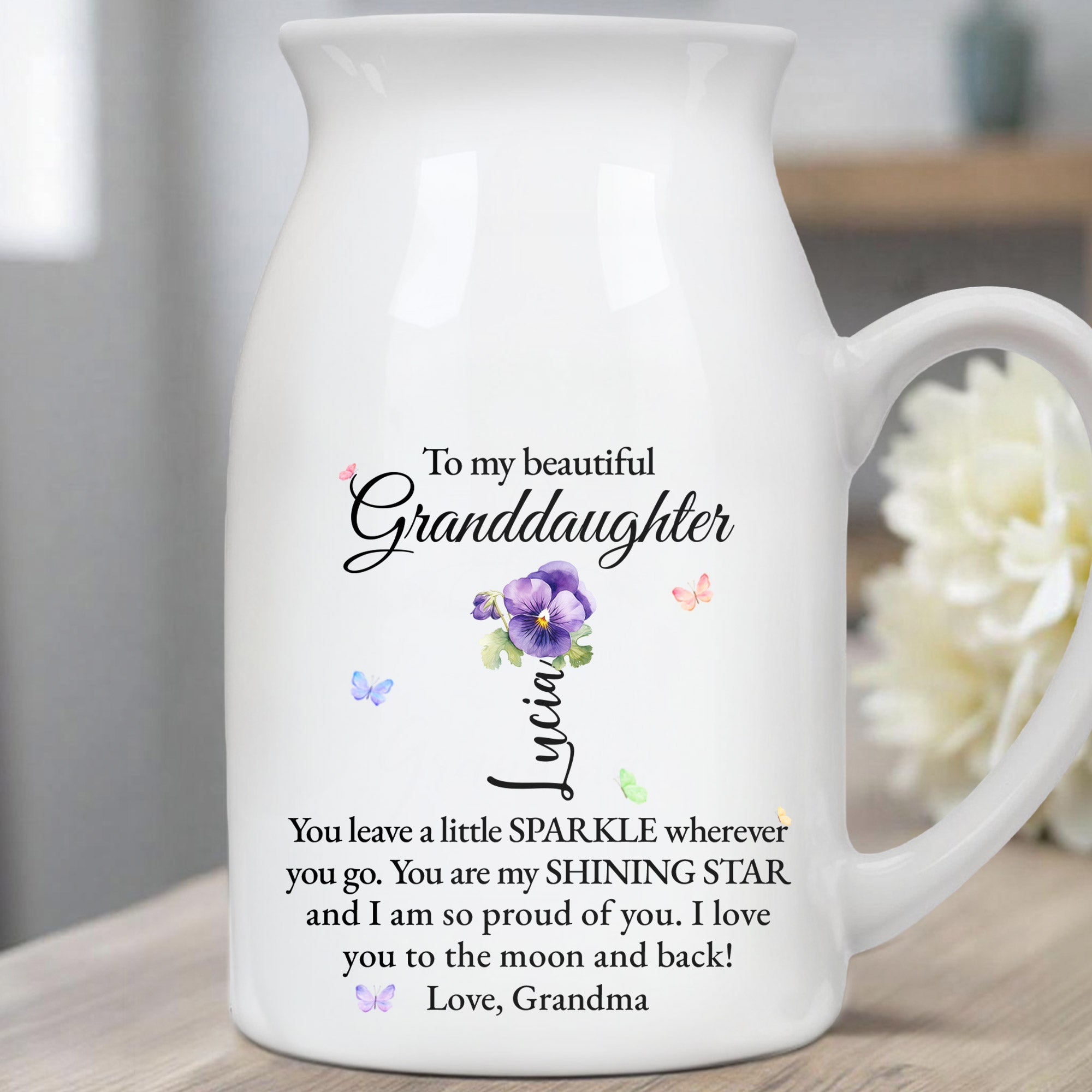 Beautiful Granddaughter Sparkle And Shine Loving Message - Personalized Ceramic Flower Vase