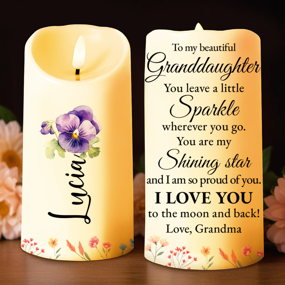 Love You To The Moon And Back, Shining Star For Granddaughter - Personalized Custom LED Candle - GDT187_LECA
