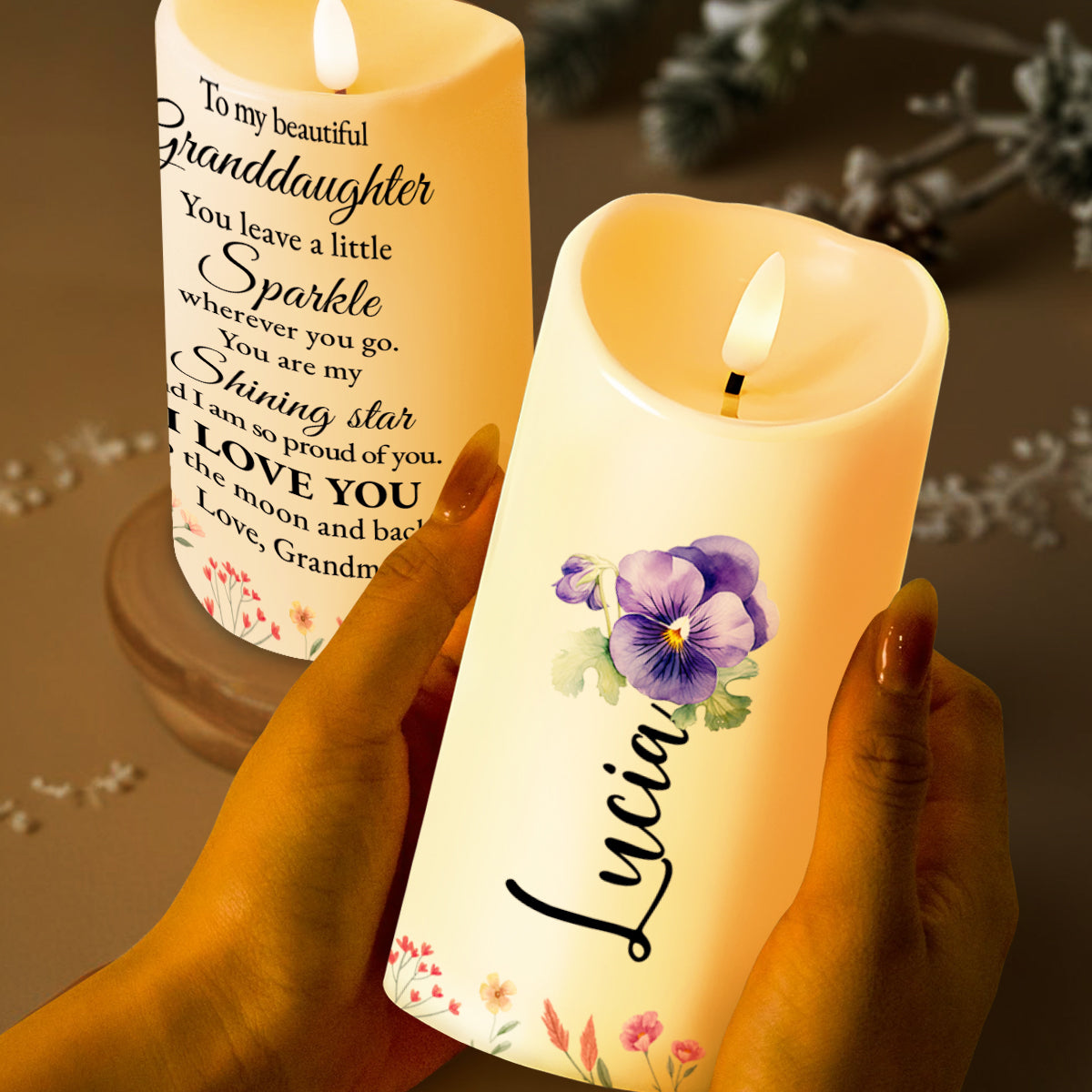 Love You To The Moon And Back, Shining Star For Granddaughter - Personalized Custom LED Candle - GDT187_LECA
