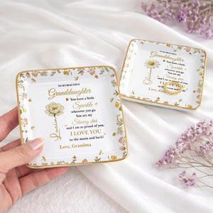 To My Beautiful Granddaughter Shining Star Love Message Flowers - Personalized Custom Jewelry Dish, Ceramic Dish, Square Shape - GDT187_SCRF