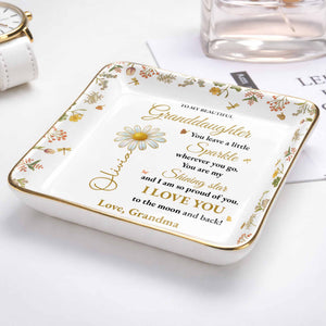To My Beautiful Granddaughter Shining Star Love Message Flowers - Personalized Custom Jewelry Dish, Ceramic Dish, Square Shape - GDT187_SCRF