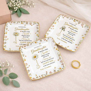 To My Beautiful Granddaughter Shining Star Love Message Flowers - Personalized Custom Jewelry Dish, Ceramic Dish, Square Shape - GDT187_SCRF