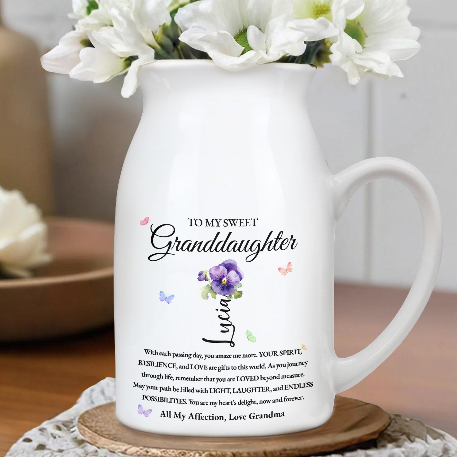 To My Sweet Granddaughter Love and Encouragement Ceramic Vase - Personalized Ceramic Flower Vase