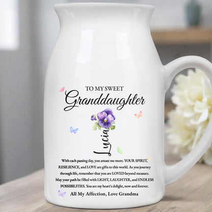 To My Sweet Granddaughter Love and Encouragement Ceramic Vase - Personalized Ceramic Flower Vase