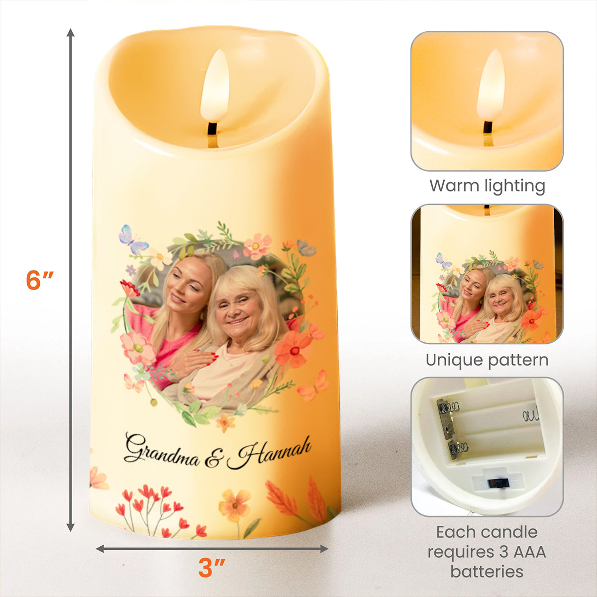 Love Message To Granddaughter Surrounding Flowers - Personalized Custom LED Candle - GDT193_LECA