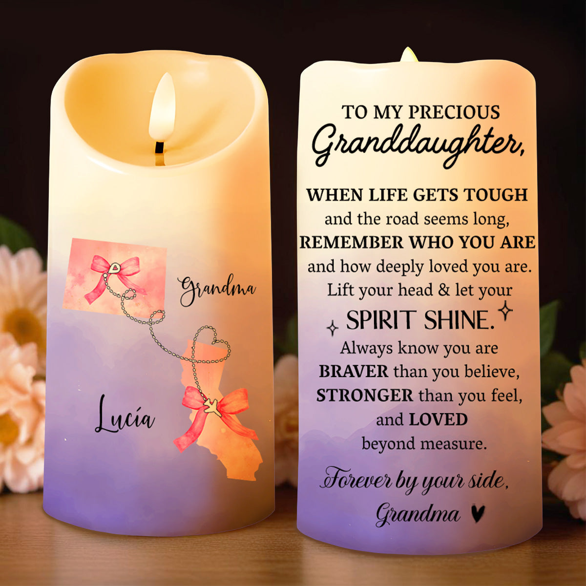 Let Your Spirit Shine, Ribbon And Heart Chain Design - Personalized Custom LED Candle - GDT194_LECA