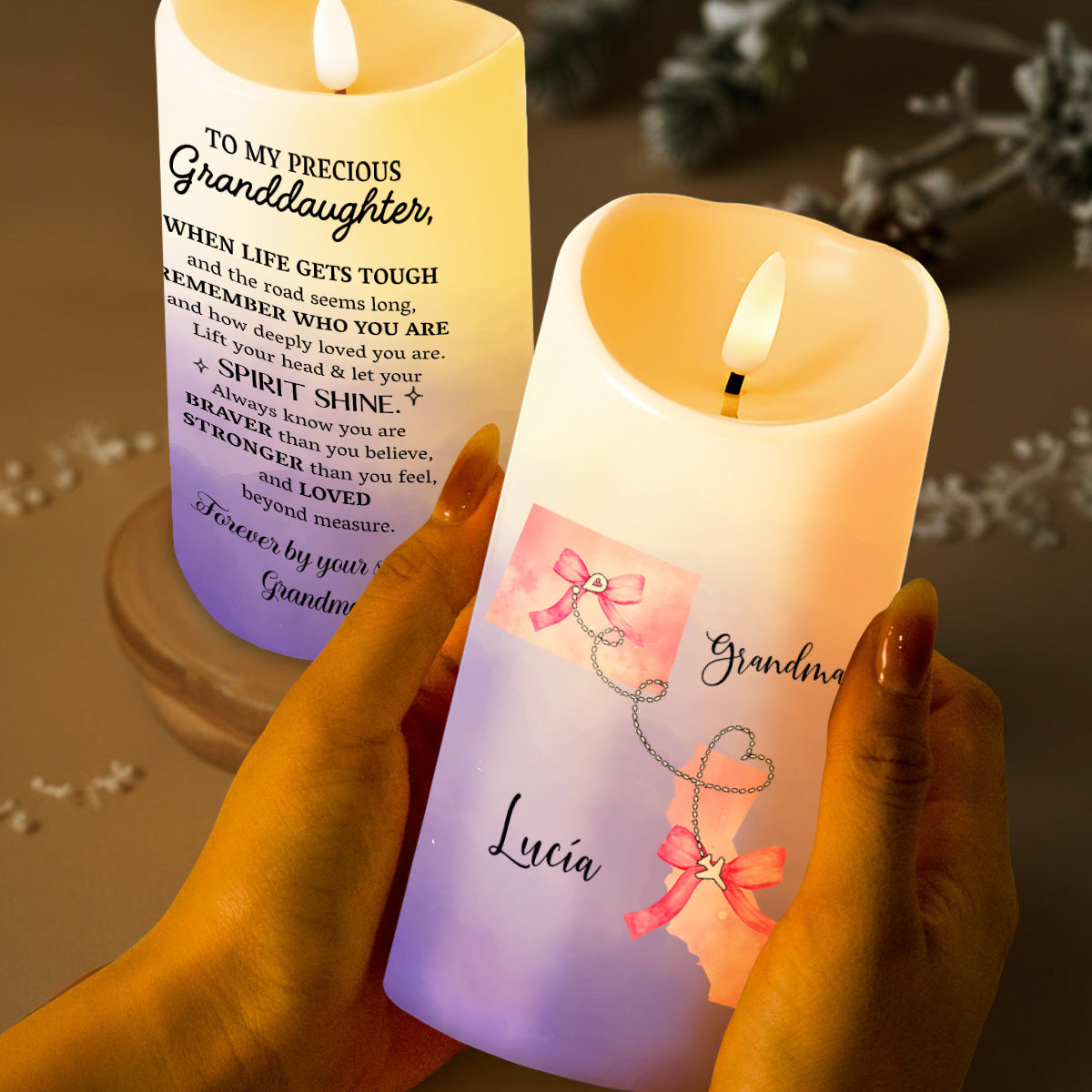 Let Your Spirit Shine, Ribbon And Heart Chain Design - Personalized Custom LED Candle - GDT194_LECA