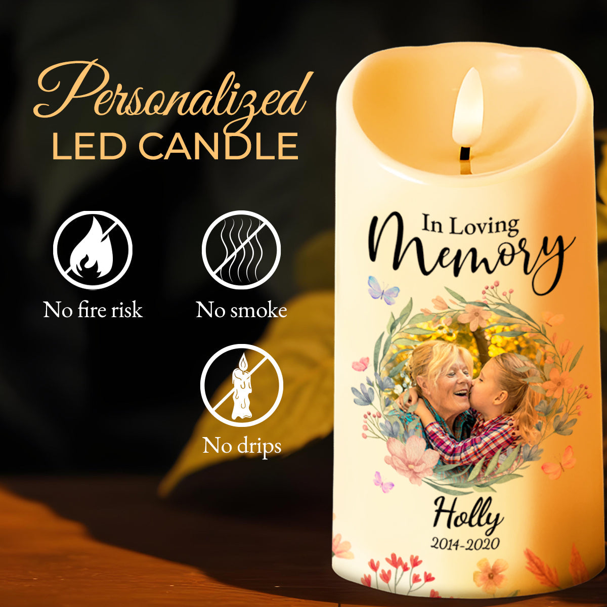 Heaven Is Beautiful Because Of My Granddaughter, Flowers Embrace - Personalized Custom LED Candle - GDT203_LECA