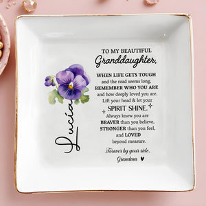 Beautiful Message For Granddaughter With Pansy Flower Design - Personalized Custom Jewelry Dish - GDT209_SCRD
