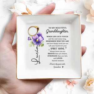 Beautiful Message For Granddaughter With Pansy Flower Design - Personalized Custom Jewelry Dish - GDT209_SCRD