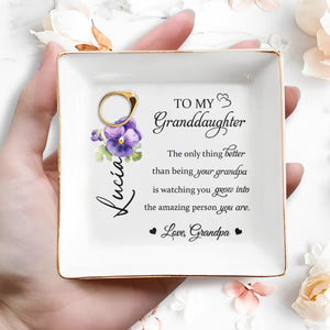 To My Granddaughter Watch You Grow Into Amazing Person Flower Design - Personalized Custom Jewelry Dish, Square Ceramic Dish - GDT218_SCRD