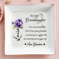 To My Granddaughter Love Grandma Flower Design - Personalized Custom Jewelry Dish, Square Ceramic Dish - GDT219_SCRD