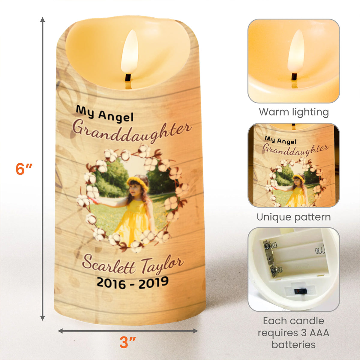 Heartfelt Memorial Candle With Butterflies And Flowers - Personalized Custom LED Candle - GDT220_LECA