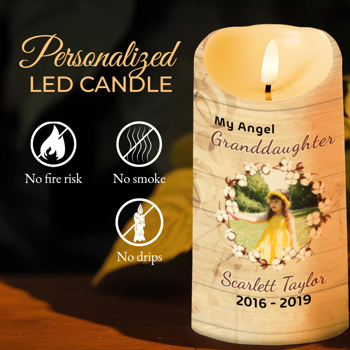 Heartfelt Memorial Candle With Butterflies And Flowers - Personalized Custom LED Candle - GDT220_LECA