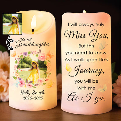 Miss You As I Walk Life's Journey With Flowers And Butterflies - Personalized Custom LED Candle - GDT221_LECA