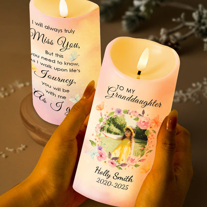 Miss You As I Walk Life's Journey With Flowers And Butterflies - Personalized Custom LED Candle - GDT221_LECA