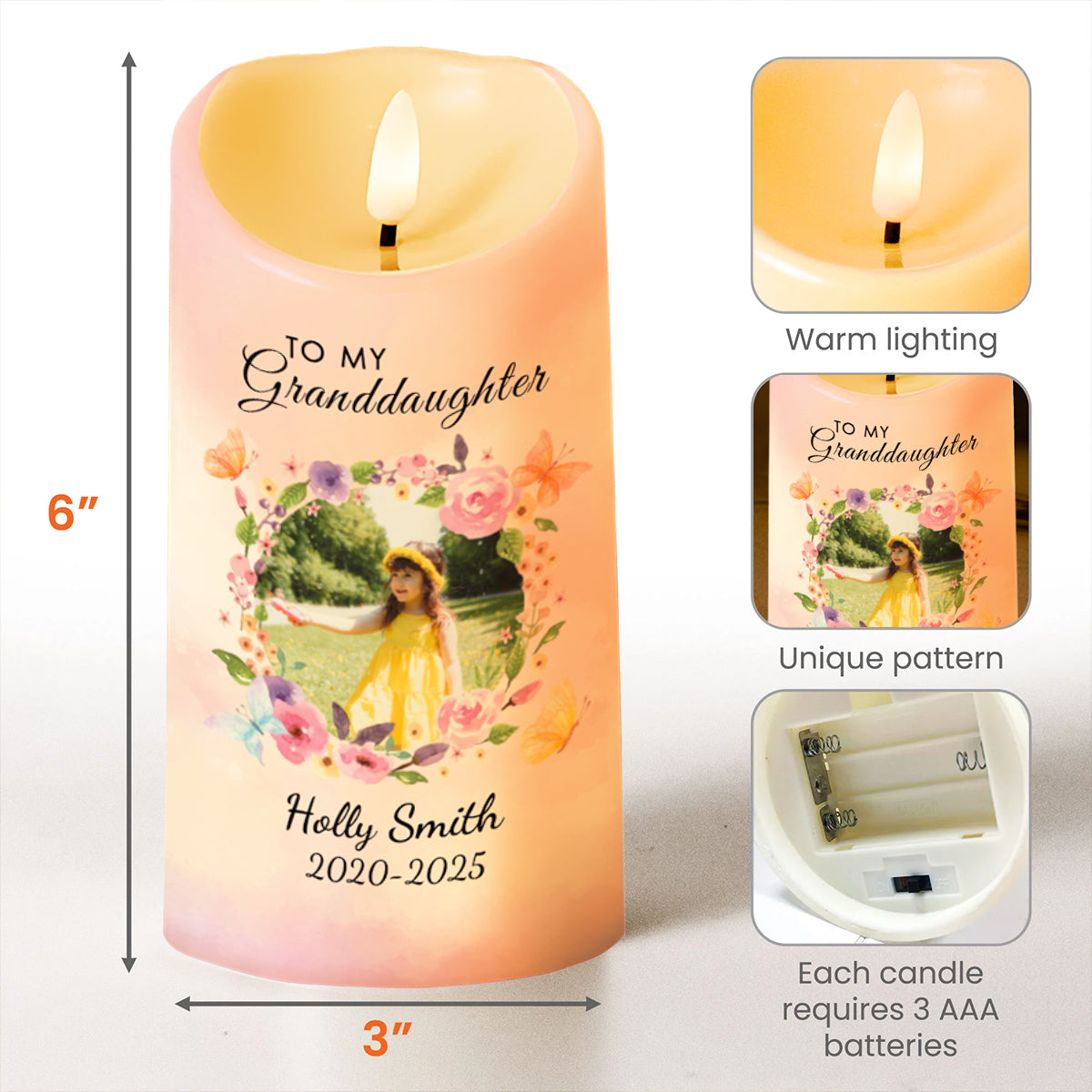 Miss You As I Walk Life's Journey With Flowers And Butterflies - Personalized Custom LED Candle - GDT221_LECA