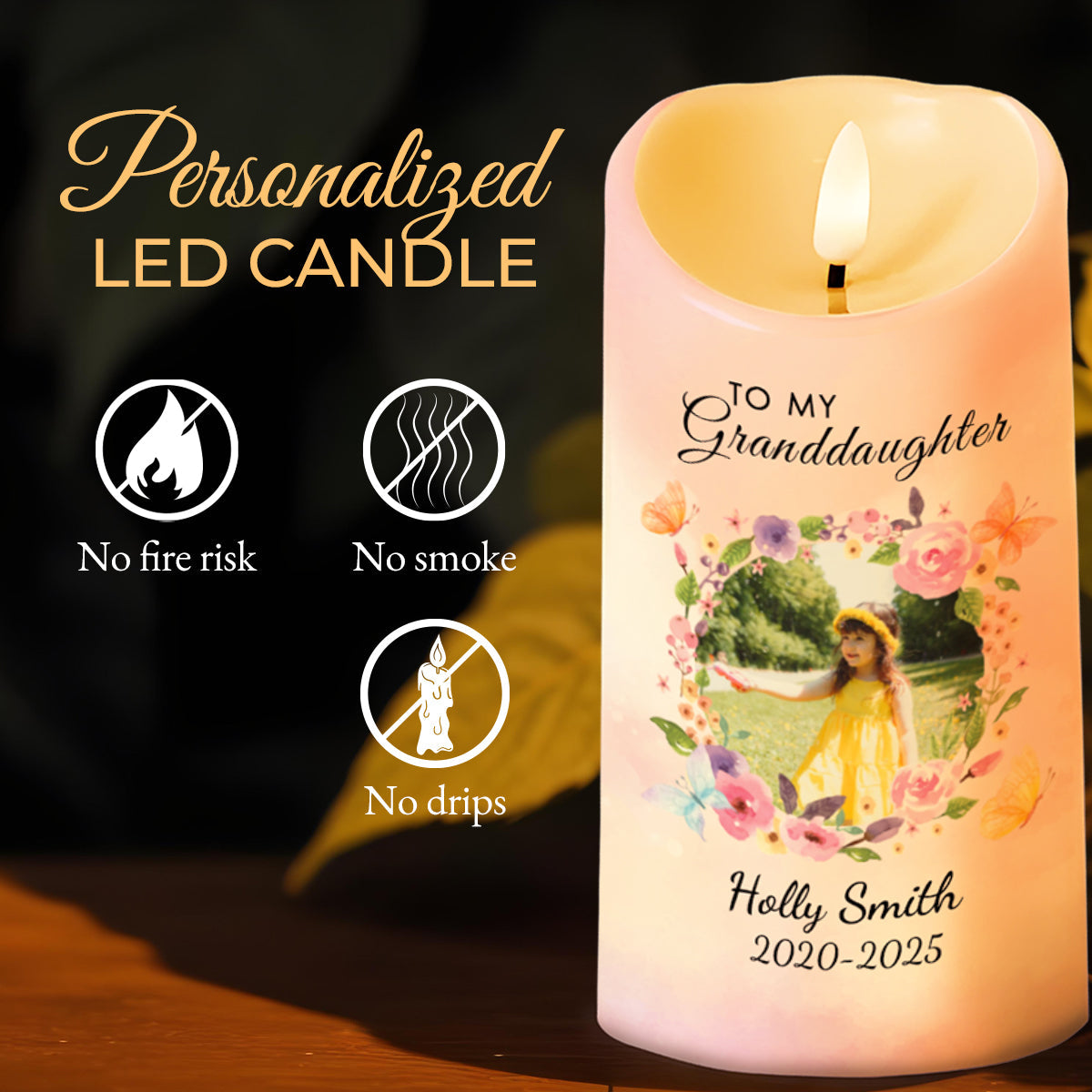 Miss You As I Walk Life's Journey With Flowers And Butterflies - Personalized Custom LED Candle - GDT221_LECA