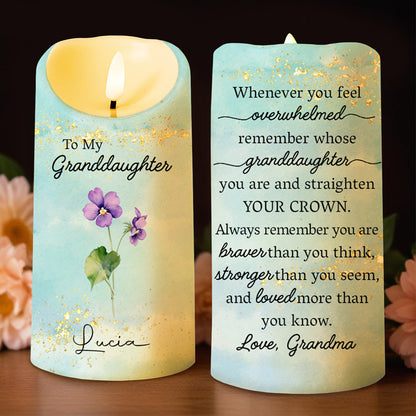 Braver Stronger Loved Inspirational Quote With Flowers - Personalized Custom LED Candle - GDT222_LECA