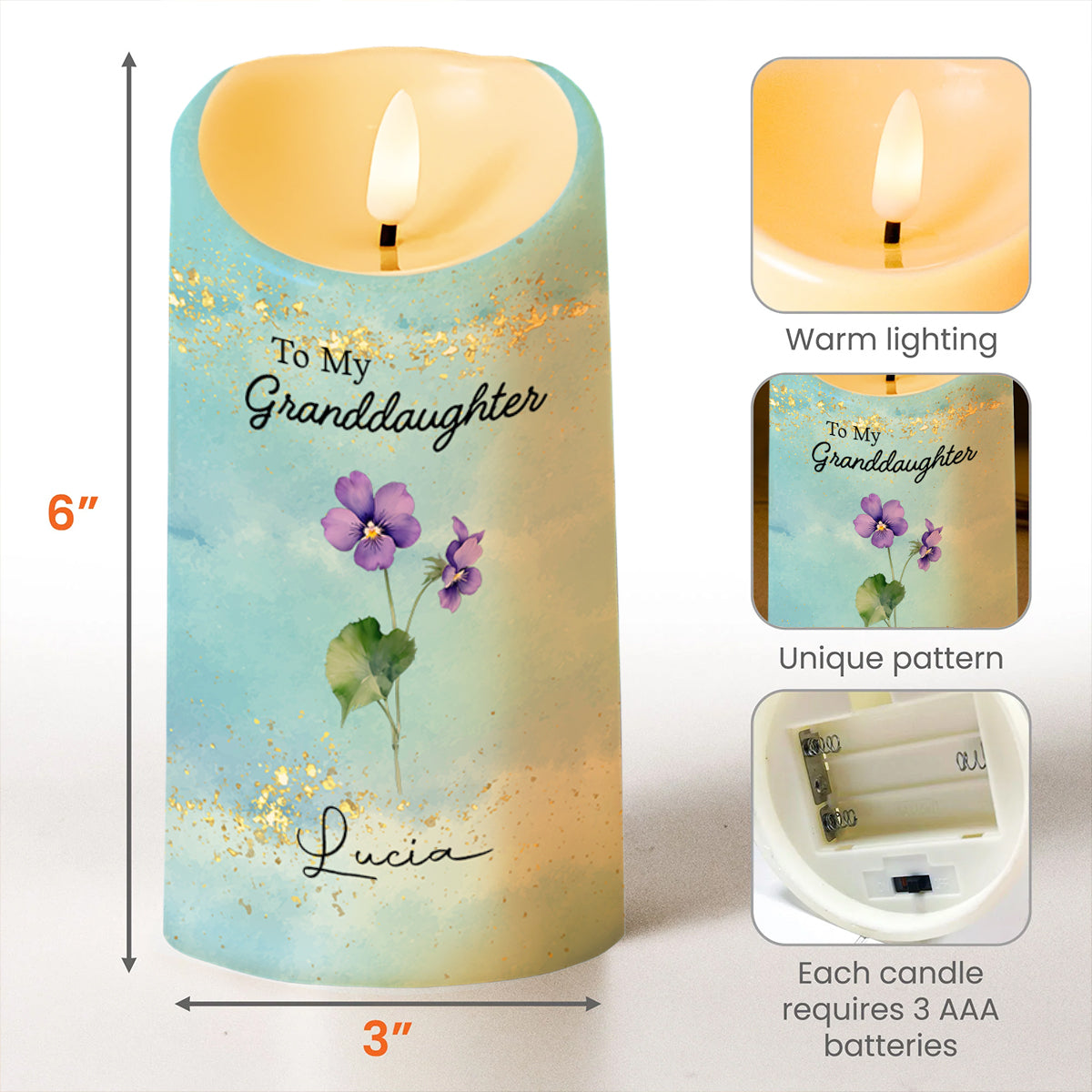 Braver Stronger Loved Inspirational Quote With Flowers - Personalized Custom LED Candle - GDT222_LECA