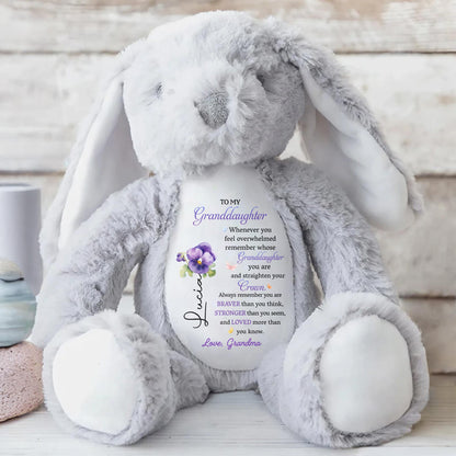 To My Granddaughter, Whenever you feel overwhelmed remember whose Granddaughter you are, Stuffed Bunny and Flowers - Personalized Stuffed Bunny - GDT223_BUN