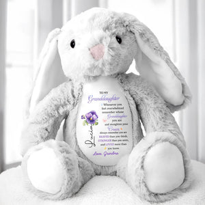 To My Granddaughter, Whenever you feel overwhelmed remember whose Granddaughter you are, Stuffed Bunny and Flowers - Personalized Stuffed Bunny - GDT223_BUN