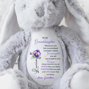 To My Granddaughter, Whenever you feel overwhelmed remember whose Granddaughter you are, Stuffed Bunny and Flowers - Personalized Stuffed Bunny - GDT223_BUN