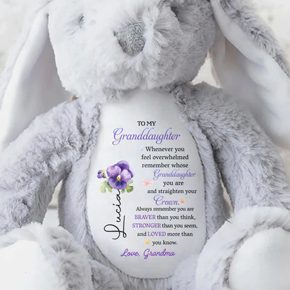 To My Granddaughter, Whenever you feel overwhelmed remember whose Granddaughter you are, Stuffed Bunny and Flowers - Personalized Stuffed Bunny - GDT223_BUN