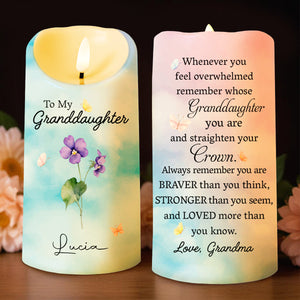 To My Granddaughter Crown And Flowers Quote - Personalized Custom LED Candle - GDT223_LECA
