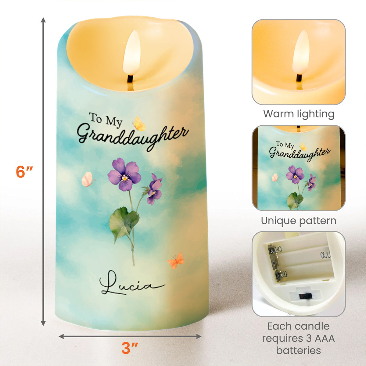 To My Granddaughter Crown And Flowers Quote - Personalized Custom LED Candle - GDT223_LECA
