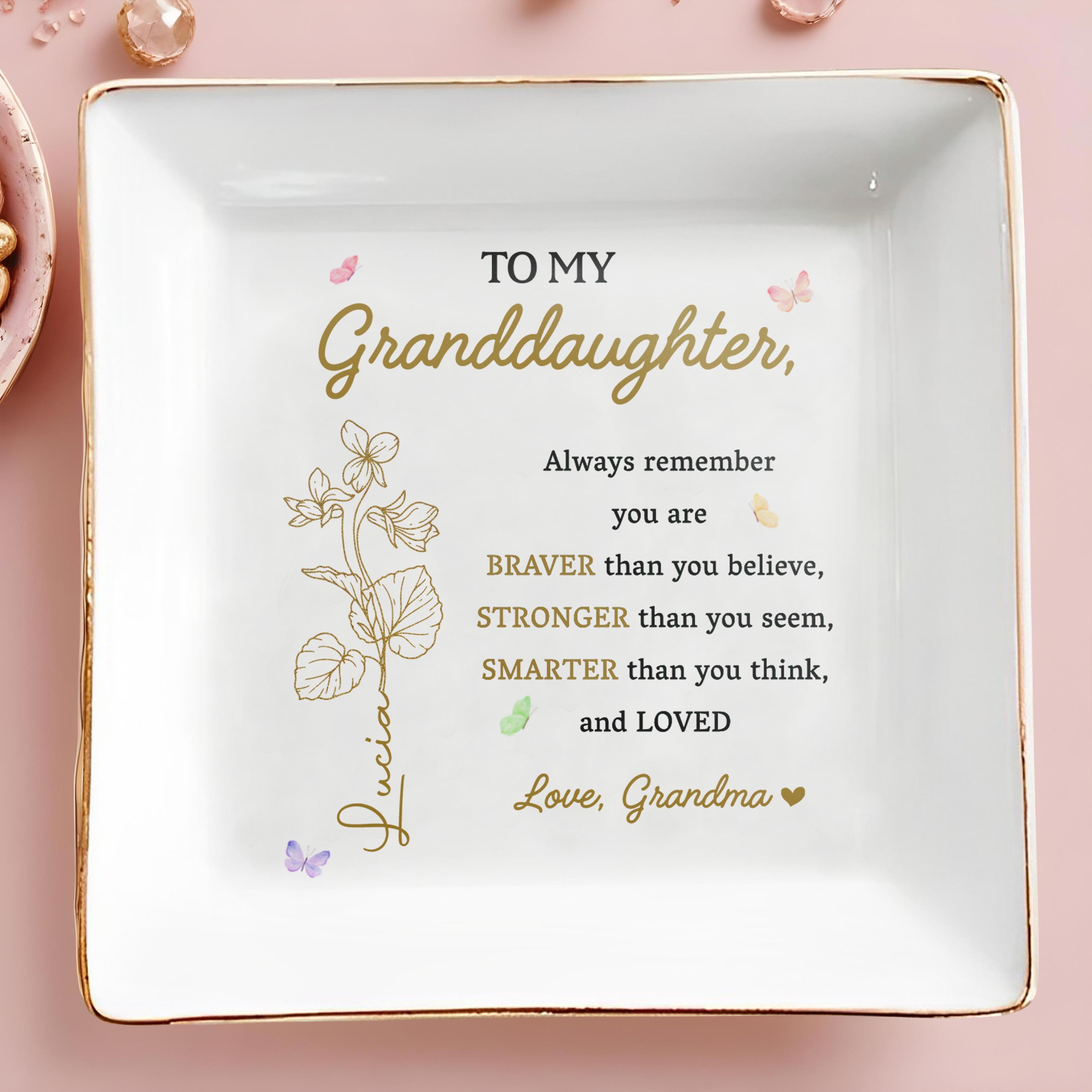 Braver Than You Believe, Stronger Than You Seem Inspirational Quote - Personalized Custom Jewelry Dish, Square Ceramic Dish - GDT225_SCRD