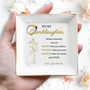 Braver Than You Believe, Stronger Than You Seem Inspirational Quote - Personalized Custom Jewelry Dish, Square Ceramic Dish - GDT225_SCRD
