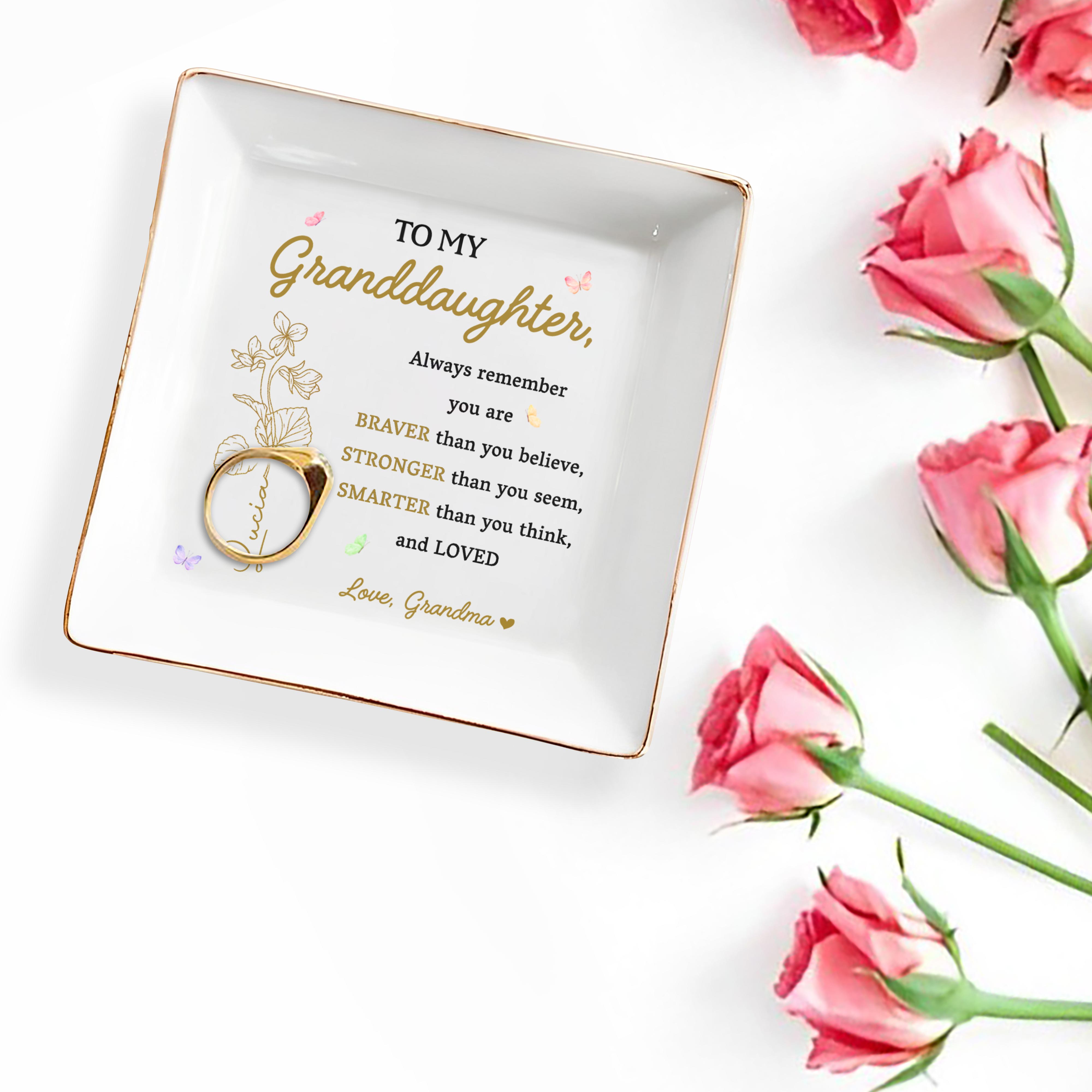 Braver Than You Believe, Stronger Than You Seem Inspirational Quote - Personalized Custom Jewelry Dish, Square Ceramic Dish - GDT225_SCRD
