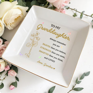 Braver Than You Believe, Stronger Than You Seem Inspirational Quote - Personalized Custom Jewelry Dish, Square Ceramic Dish - GDT225_SCRD
