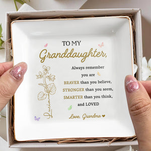 Braver Than You Believe, Stronger Than You Seem Inspirational Quote - Personalized Custom Jewelry Dish, Square Ceramic Dish - GDT225_SCRD