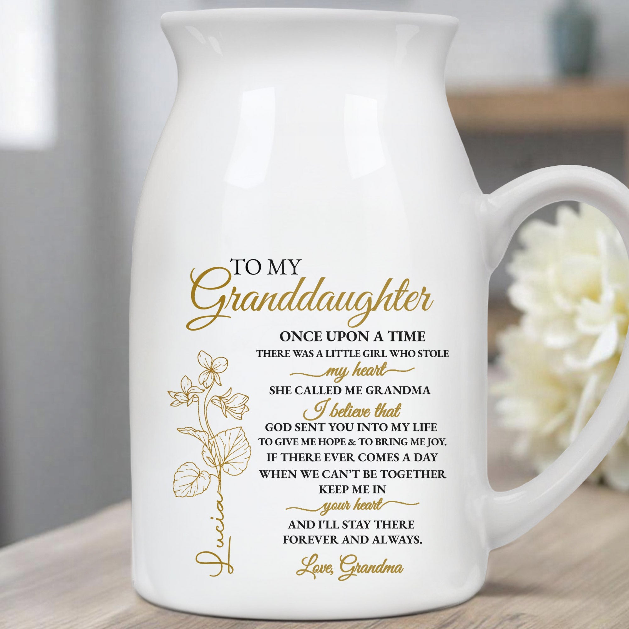 Granddaughter Little Girl Stole My Heart Flowers - Personalized Ceramic Flower Vase