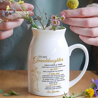 Granddaughter Little Girl Stole My Heart Flowers - Personalized Ceramic Flower Vase