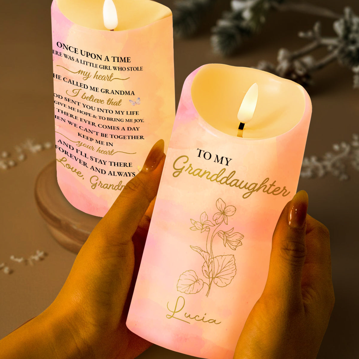 To My Granddaughter Love Grandma LED Candle With Flowers - Personalized Custom LED Candle - GDT230_LECA