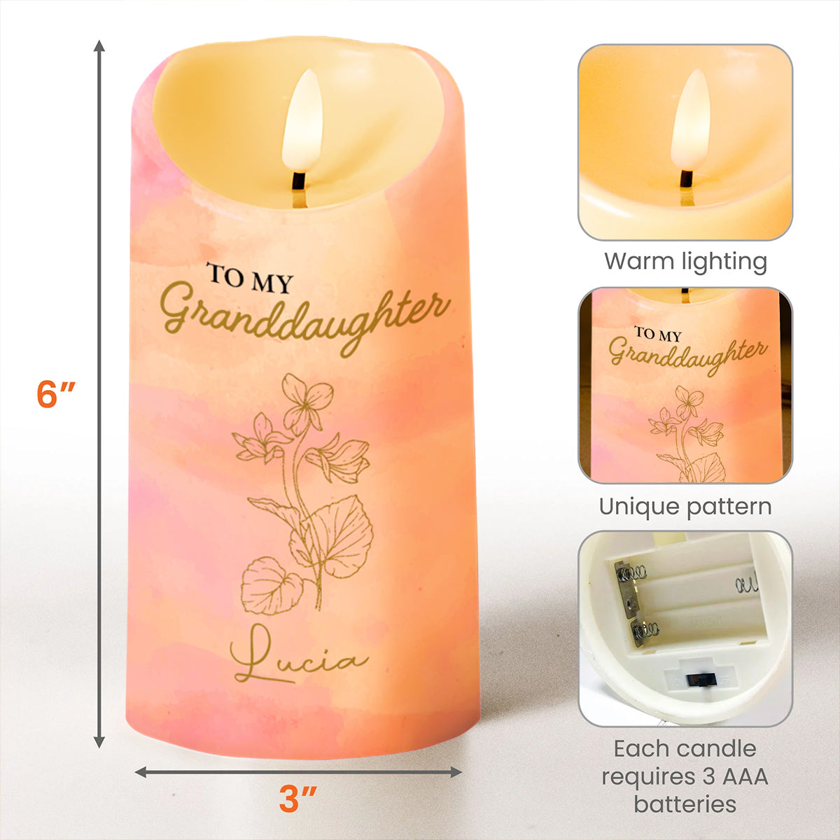 To My Granddaughter Love Grandma LED Candle With Flowers - Personalized Custom LED Candle - GDT230_LECA