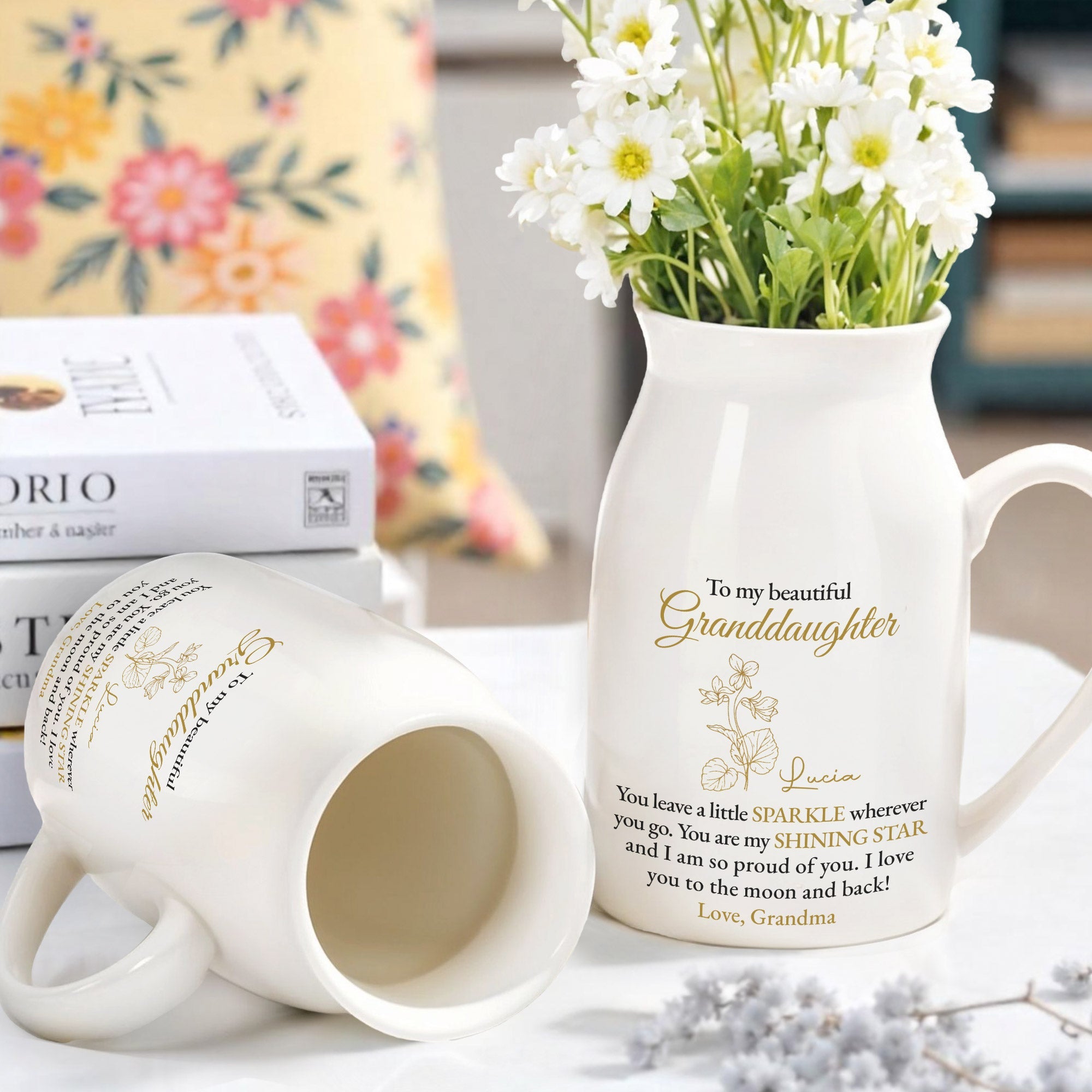 Sparkle And Shine To My Beautiful Granddaughter - Personalized Ceramic Flower Vase