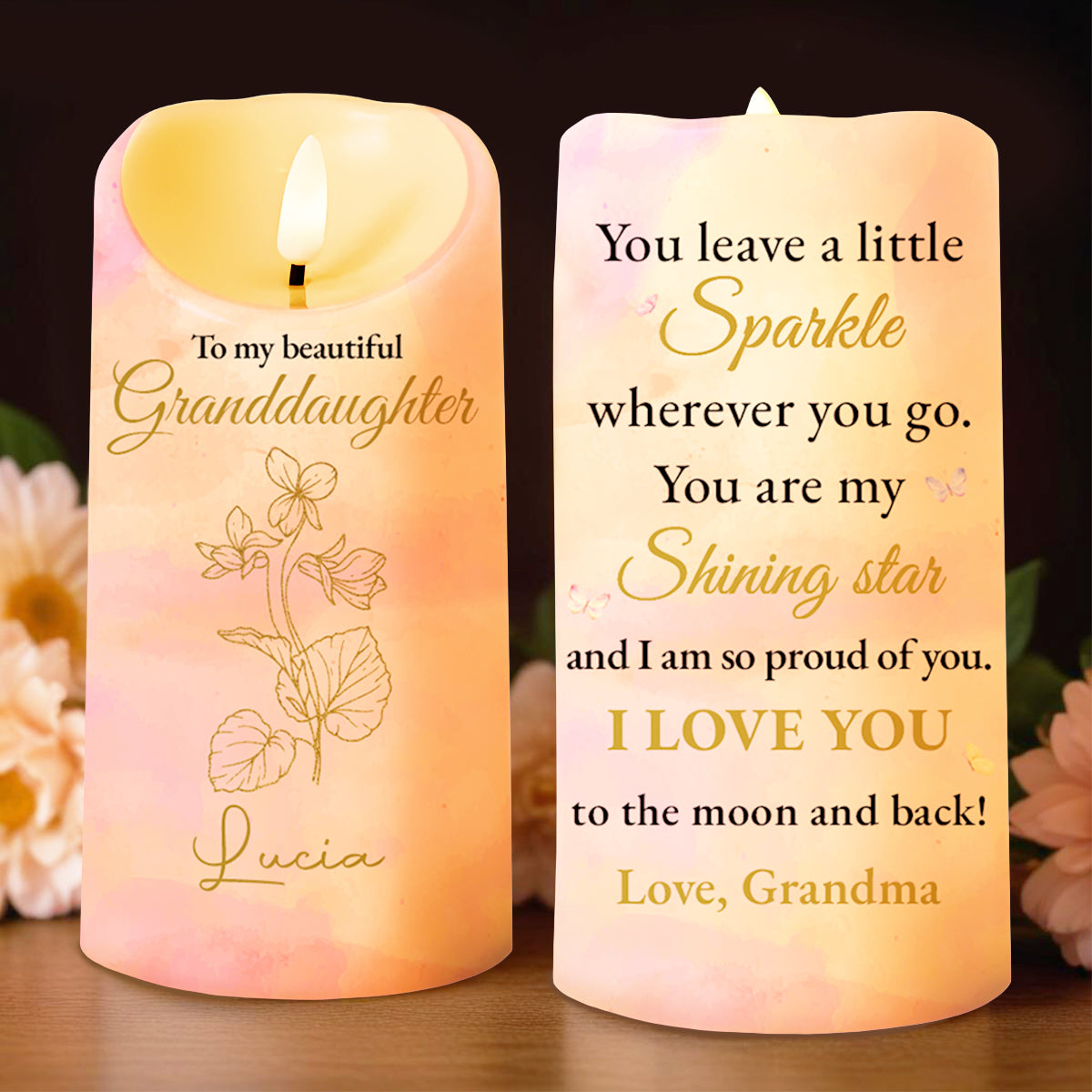 Granddaughter Shining Star Sparkle Love Message - Personalized Custom LED Candle - GDT232_LECA
