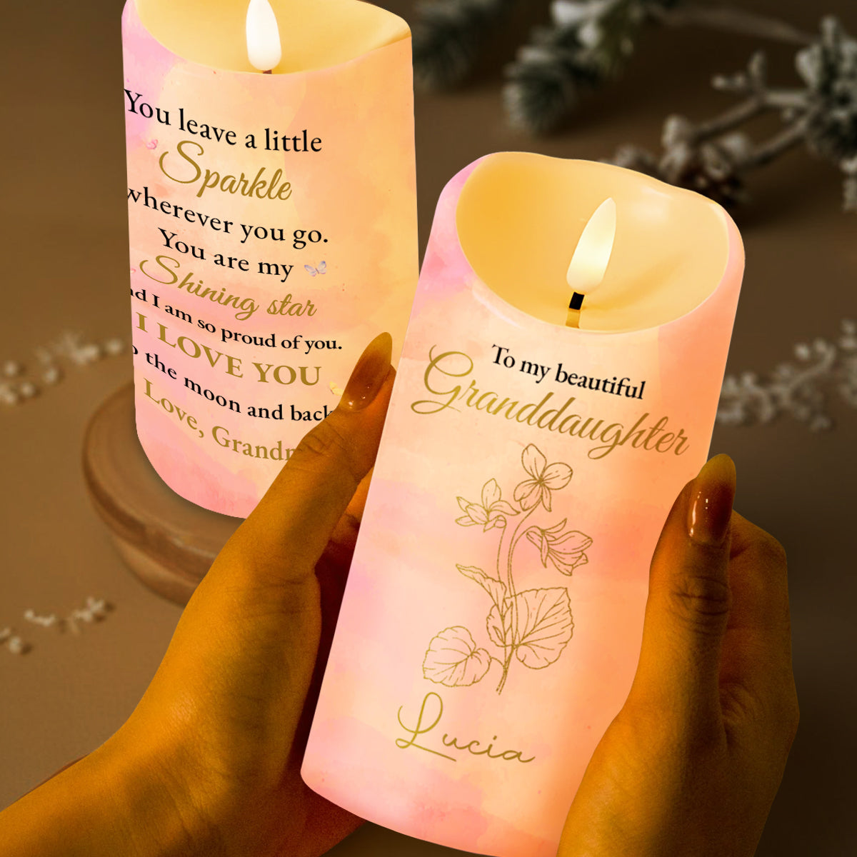 Granddaughter Shining Star Sparkle Love Message - Personalized Custom LED Candle - GDT232_LECA