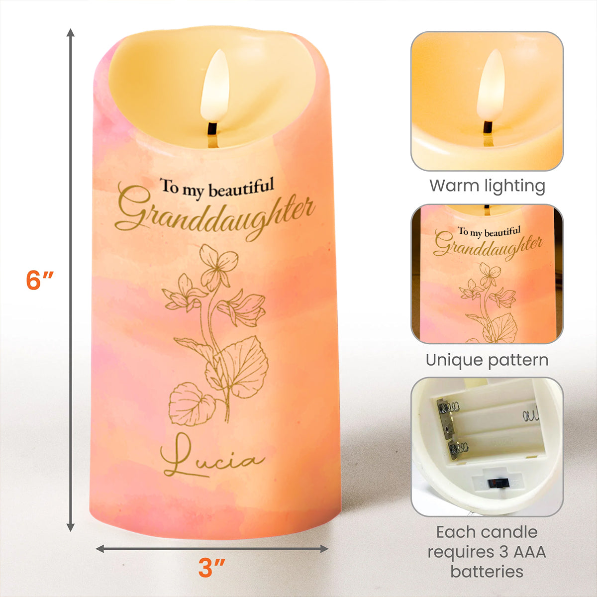 Granddaughter Shining Star Sparkle Love Message - Personalized Custom LED Candle - GDT232_LECA