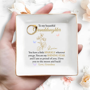 Beautiful Granddaughter Love To The Moon And Back - Personalized Custom Jewelry Dish, Square Ceramic Dish - GDT232_SCRD
