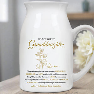 To My Sweet Granddaughter Love And Light Floral Design - Personalized Ceramic Flower Vase