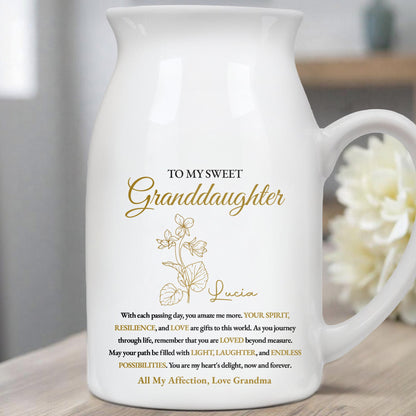 To My Sweet Granddaughter Love And Light Floral Design - Personalized Ceramic Flower Vase