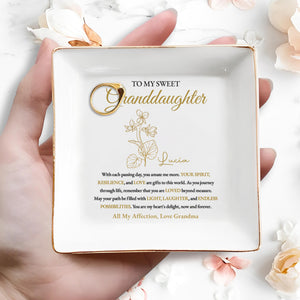 Sweet Granddaughter Love and Light Personalized Ceramic Dish - Personalized Custom Jewelry Dish, Square Ceramic Dish - GDT233_SCRD