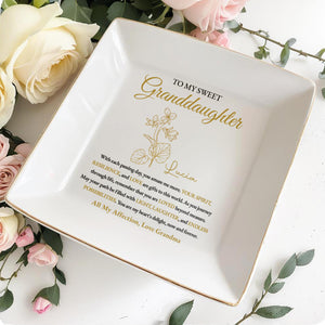 Sweet Granddaughter Love and Light Personalized Ceramic Dish - Personalized Custom Jewelry Dish, Square Ceramic Dish - GDT233_SCRD