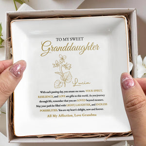 Sweet Granddaughter Love and Light Personalized Ceramic Dish - Personalized Custom Jewelry Dish, Square Ceramic Dish - GDT233_SCRD