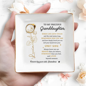 Granddaughter Spirit Shine Flowers - Personalized Custom Jewelry Dish, Square Ceramic Dish - GDT236_SCRD